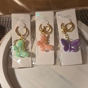 Butterfly Keychain Set in Green, Pink, and Purple